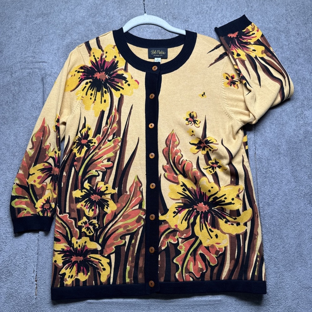 Vintage Bob Mackie Statement Floral Cardigan Artsy Wearable Art Sweater Small